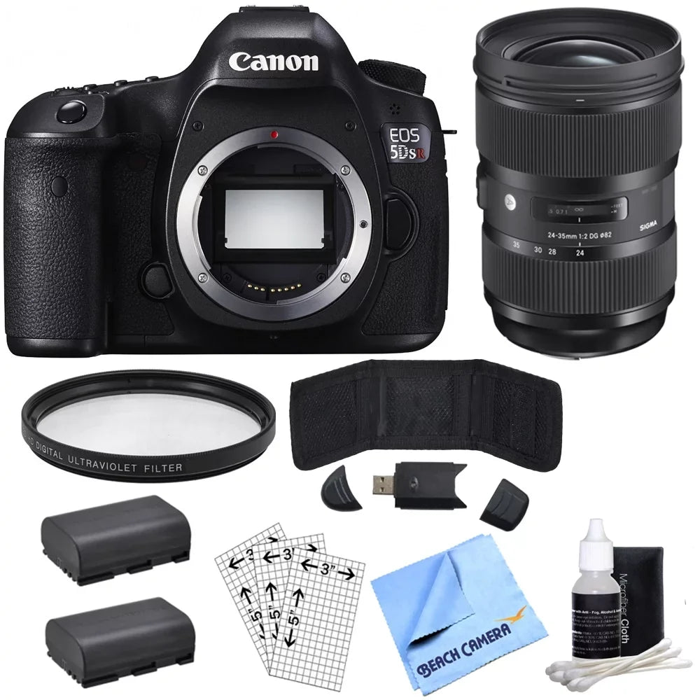 Canon EOSize 5DSize R 50.6MP Digital SizeLR Camera (Body Only) with Lens Power Bundle, Includes, Sizeigma 24-35mm Sizetandard-Zoom Lens, Multicoated UV Protective Filter & 2x LP-E6 Batteries