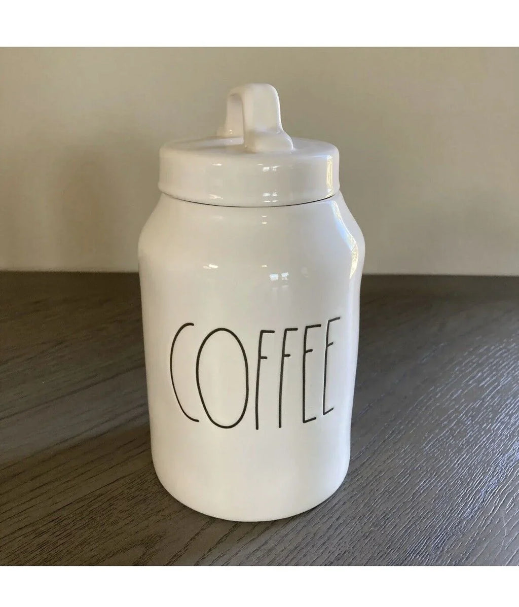 Rae Dunn COFFEE Ceramic Canister 8" tall with Black LL Letters Kitchen