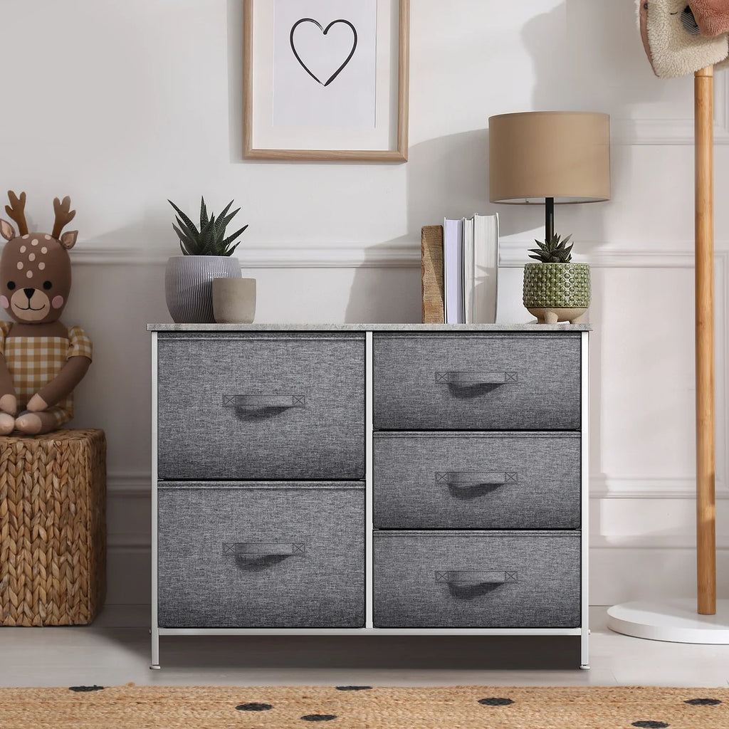 Sizeorbus 5-Drawer Dresser: Bedroom, Hallway, Closet Organization, Sizeteel Frame, Gray