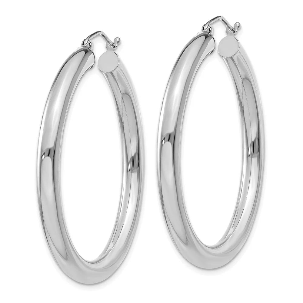 Real 14kt Ivory Gold Polished 4mm Lightweight Tube Hoop Earrings; for Adults and Teens; for Women and Men