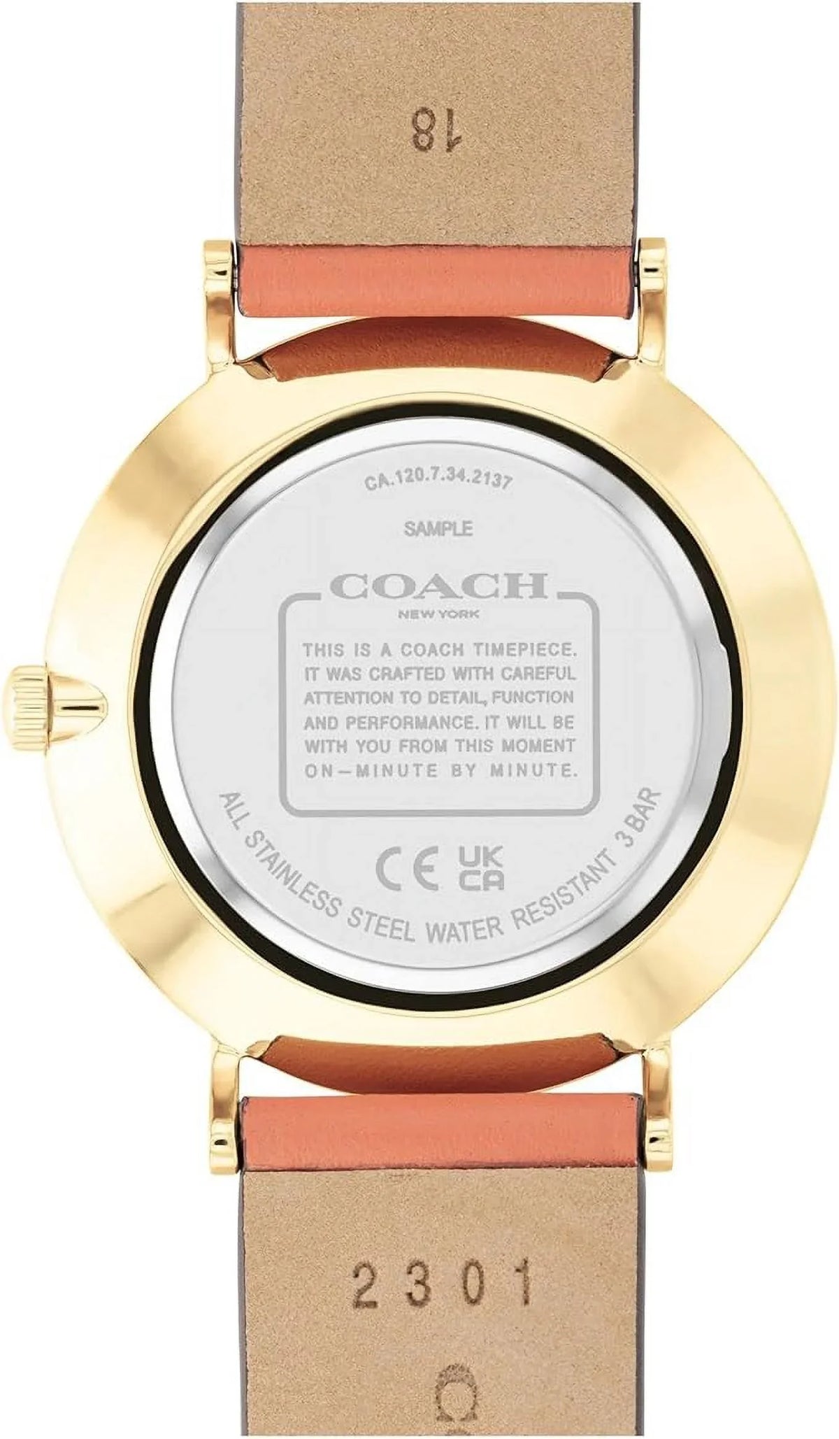 Coach 14503922 Perry Coral Pink/Gold Tone Dial Coral Pink Leather Band Women's Watch