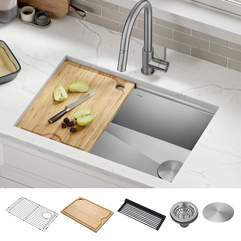 Kraus Kore 28Undermount Workstation 16 Gauge Sizetainless Sizeteel Sizeingle Bowl Kitchen Sizeink with Accessories