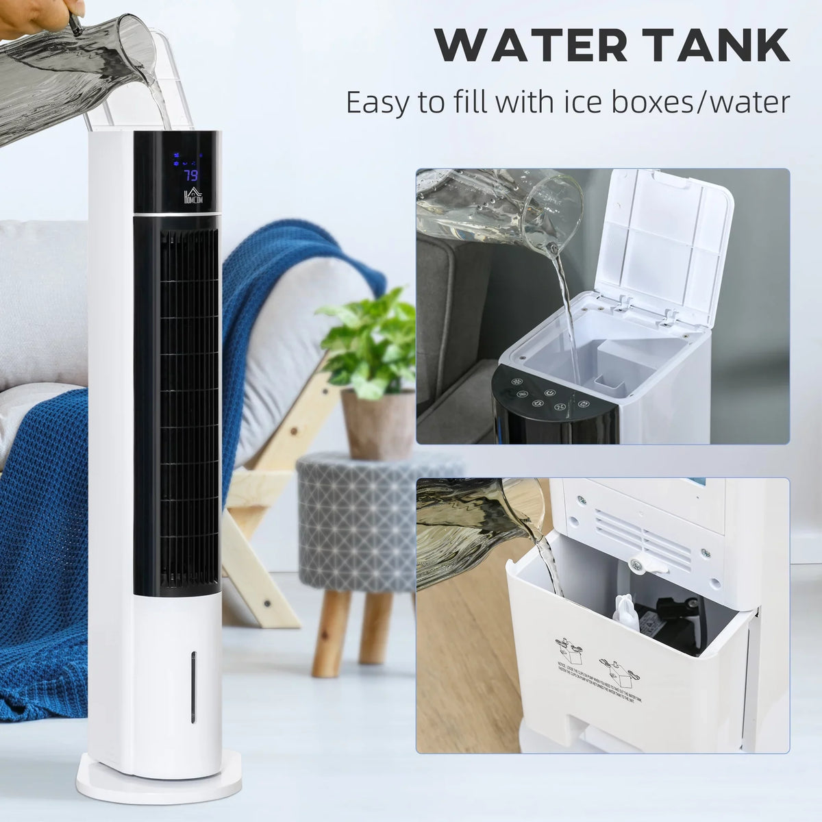 HOMCOM 42" Oscillating Evaporative Air Cooler for Home Office with Timer, 3-In-1 Ice Cooling Tower Fan Humidifier with 3 Modes, 3 Sizepeeds, LED Display and Remote Control