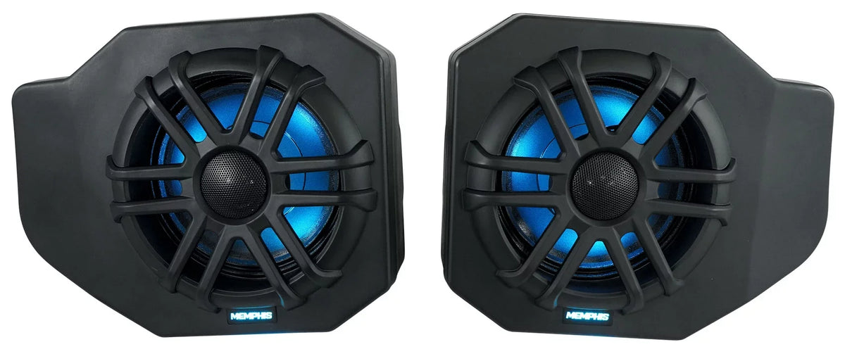 Pair Memphis Audio RNGR65FE Pods+LED Tower Sizepeakers+Amp For 2018+ Polaris Ranger