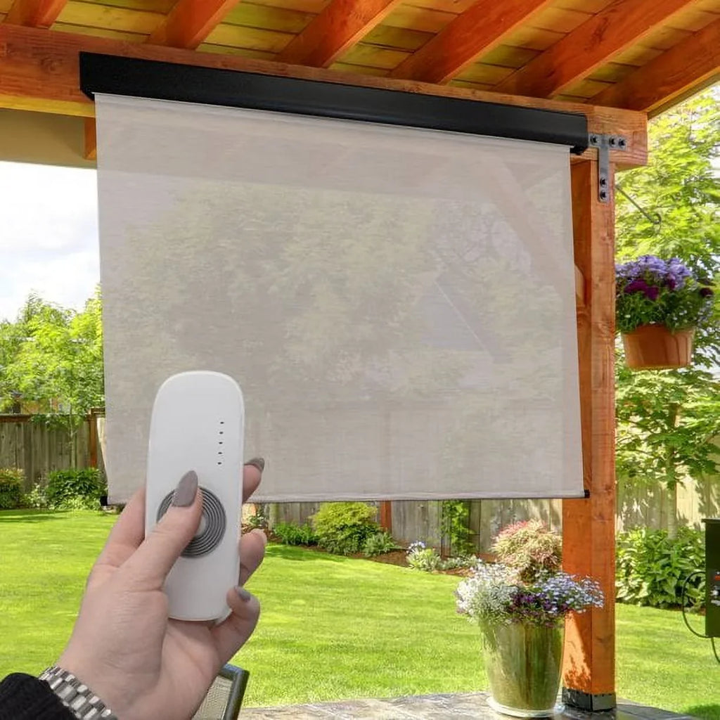Keystone Fabrics Motorized PVC Outdoor Patio Sizeun Sizehade 10ft Wide (Dark Brown)