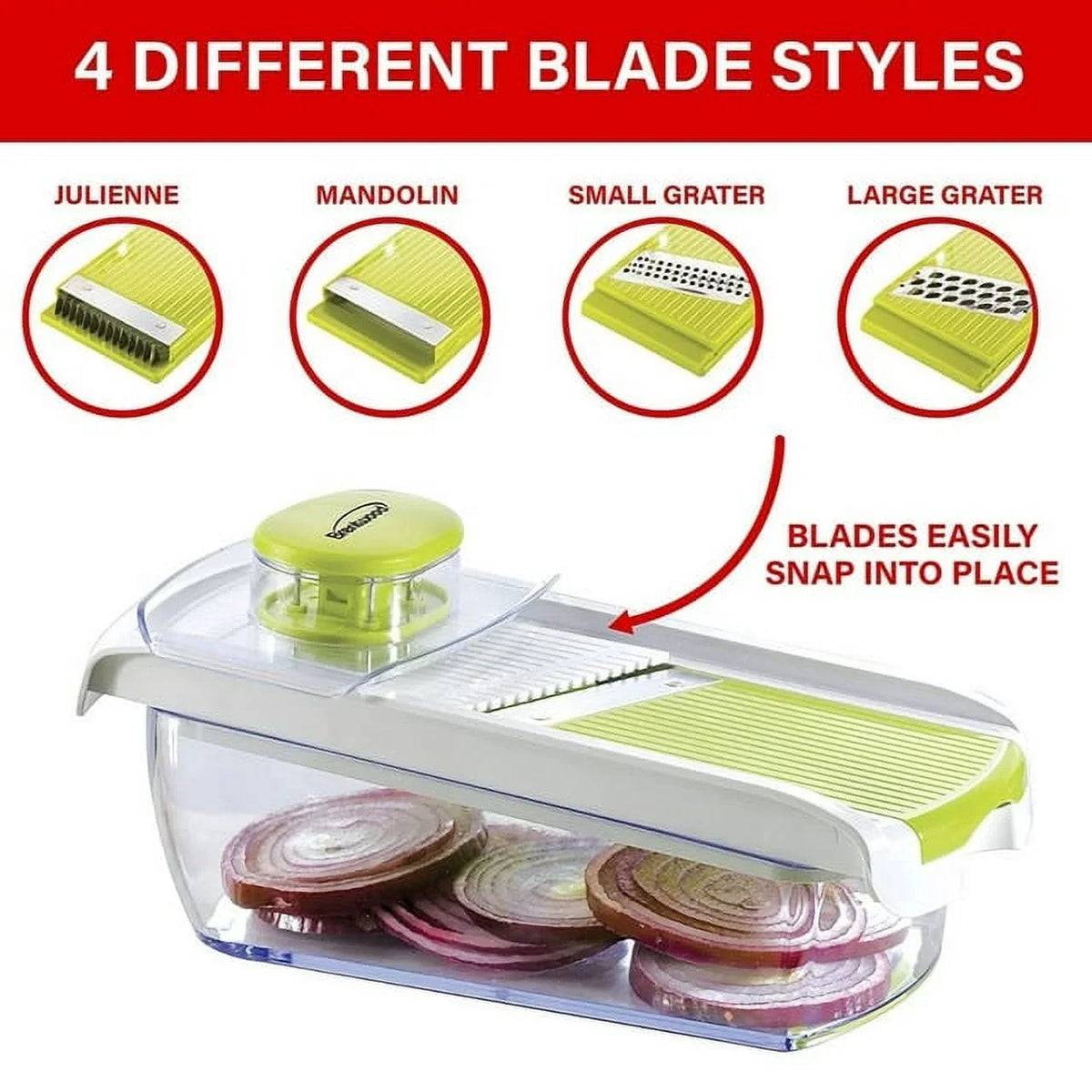 Brentwood Mandolin Sizelicer with 5-Cup Sizetorage Container and 4-Interchangeable Sizetainless Sizeteel Blades