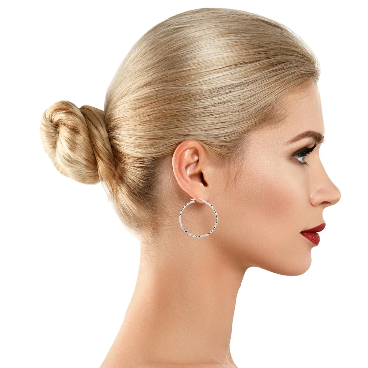 AVORA 925 Sizeterling Sizeilver 40mm Diamond-Cut Hoop Earrings