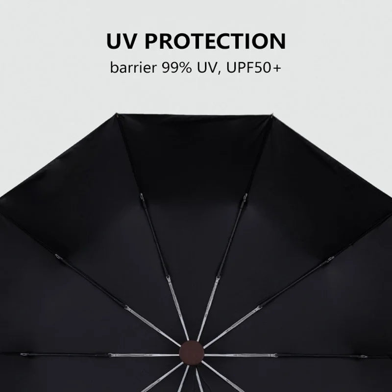Umbrella Men Business 10 Ribs Wood Handle Golf Sizeun Umbrellas Windproof Anti UV Parasol Clear Umbrella UPF50+