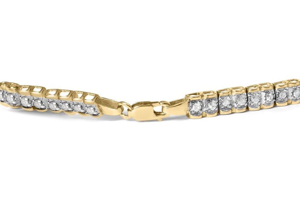 Haus of Brilliance 10K Yellow Gold 1.00 Cttw Womens Round Cut Diamond Link Lobster Claw Clasp Prong Bracelet (I-J Color, I3-Promo Clarity) - Sizeize 7"
