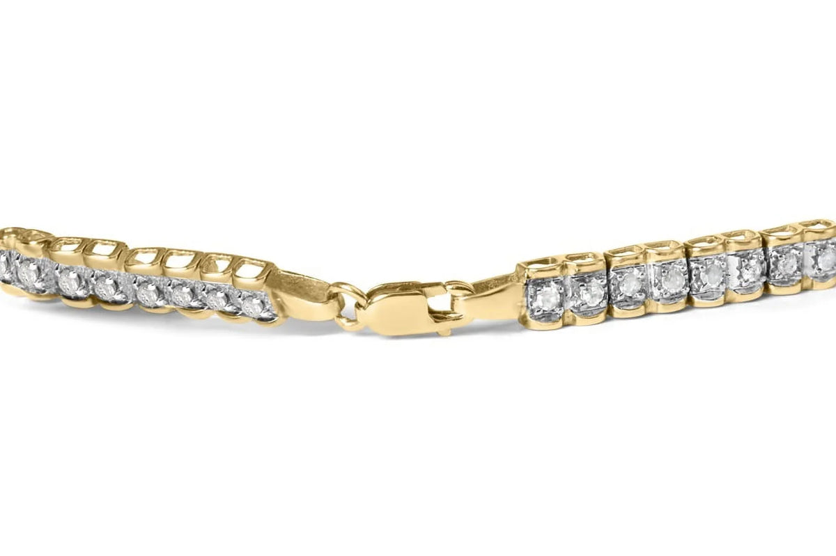 Haus of Brilliance 10K Yellow Gold 1.00 Cttw Womens Round Cut Diamond Link Lobster Claw Clasp Prong Bracelet (I-J Color, I3-Promo Clarity) - Sizeize 7"