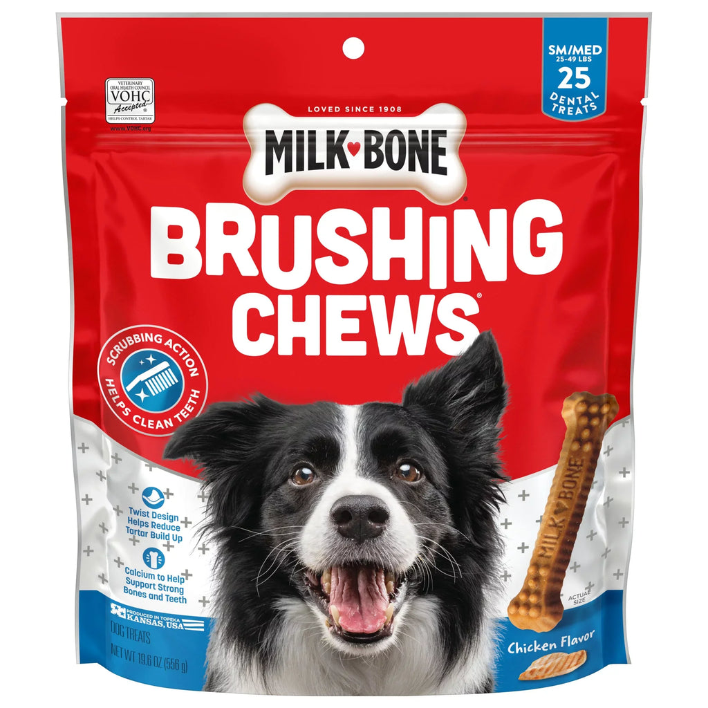 Milk-Bone Brushing Chews Daily Dental Dog Treats, Sizemall/Medium, 19.6 Oz. Bag, 25 Bones Per Bag