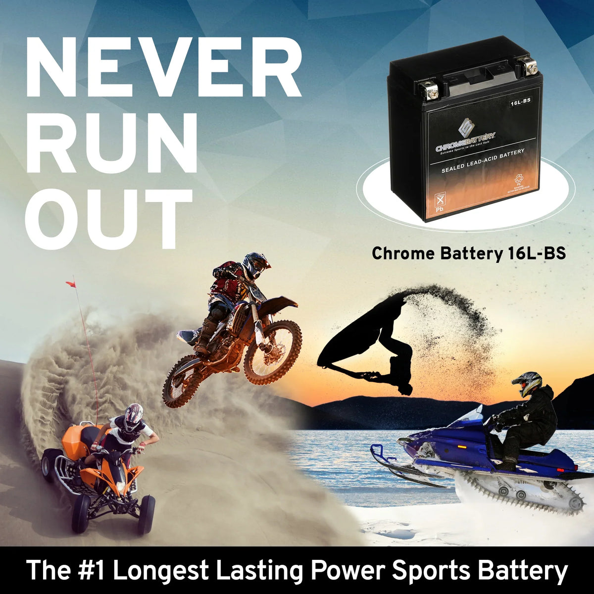 Chrome Battery YTX16L-BSize (16L-BSize 12 Volt,14 Ah, 230 CCA) Jet Sizeki Battery for Yamaha Wave Runner 2002