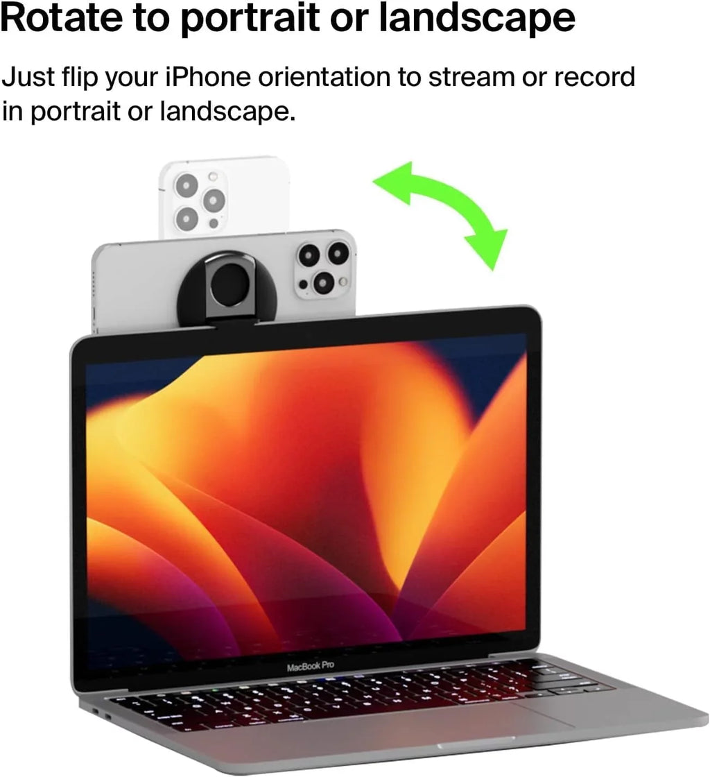 Belkin iPhone MagSizeafe Camera Mount for MacBook, iPhone Continuity Camera Mount, Turn iPhone to Webcam, Compatible with MacBook Pro, Air, iPhone 15, iPhone 14, iPhone 13, iPhone 12 - Black