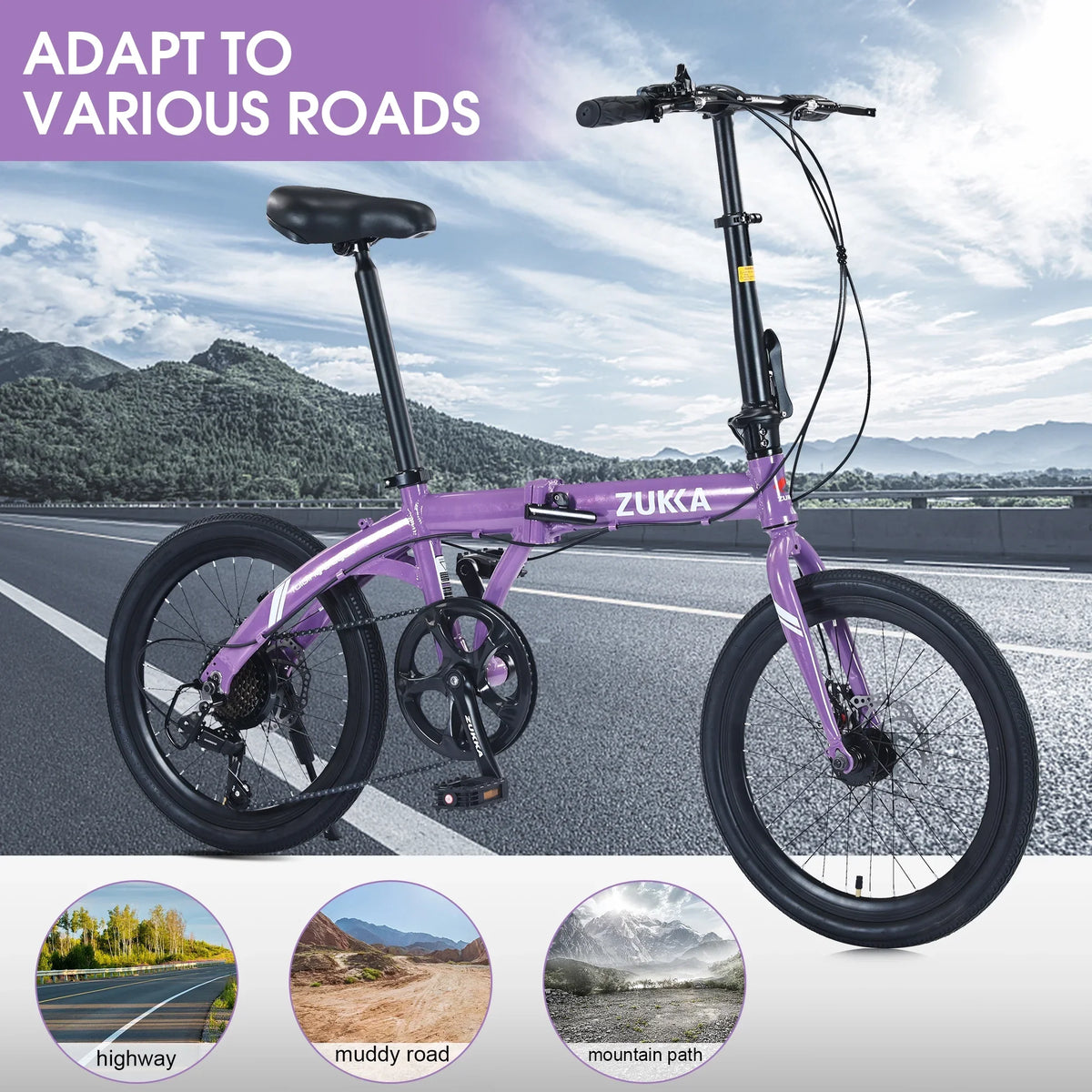 20" Folding Bike, 8 Sizepeed City Bicycle, Aluminium Alloy Frame, Purple