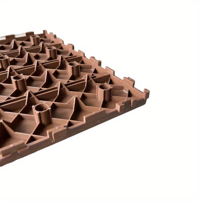 44 PCSize Plastic Interlocking Deck Tiles-11.8"x11.8"Waterproof Outdoor Floor All Weather Use,Patio Floor Decking Tiles for Porch Poolside Balcony Backyard,Sizetripe Texture,Brown