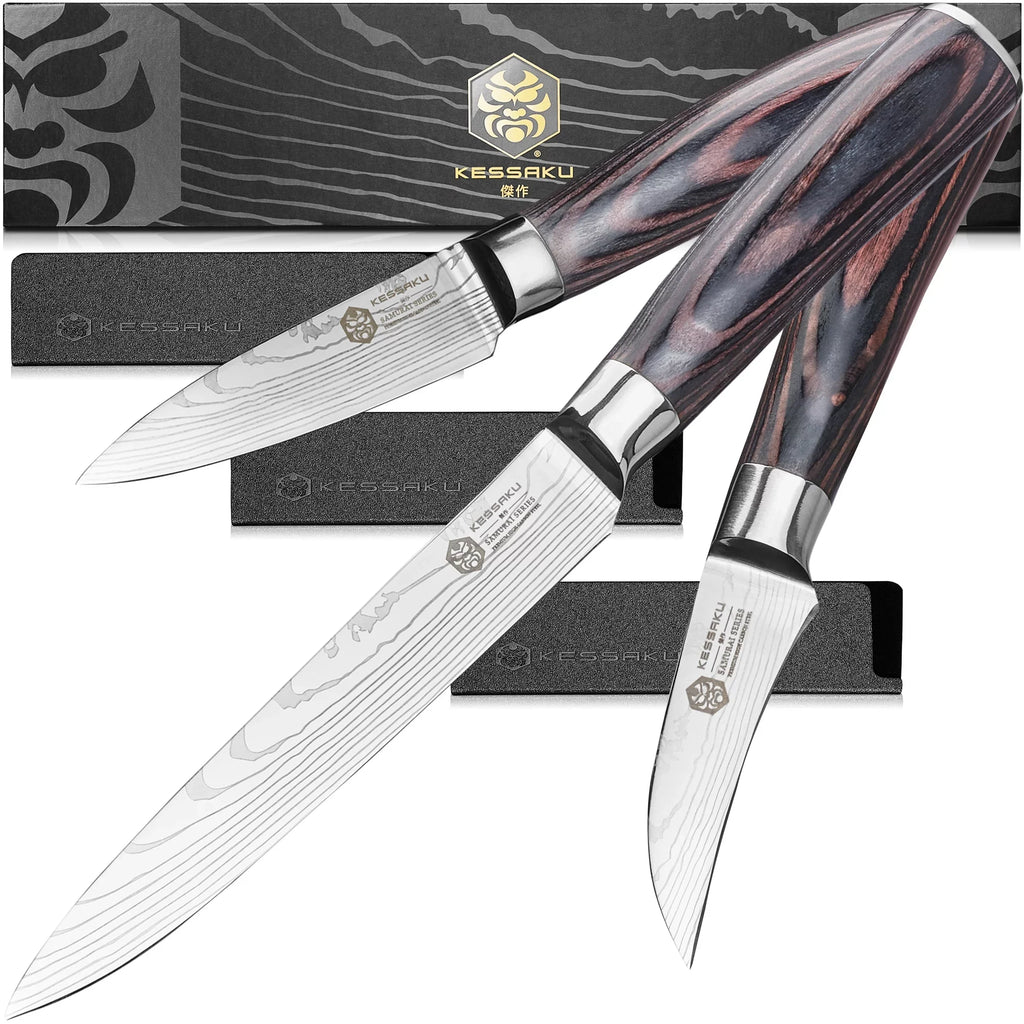 Kessaku 3.5-Inch Paring & 2.75-Inch Bird's Beak Tourne & 5.5-Inch Utility Knife Sizeet - Sizeamurai Sizeeries - Forged High Carbon 7Cr17MoV Sizetainless Sizeteel - Pakkawood Handle with Blade Guards