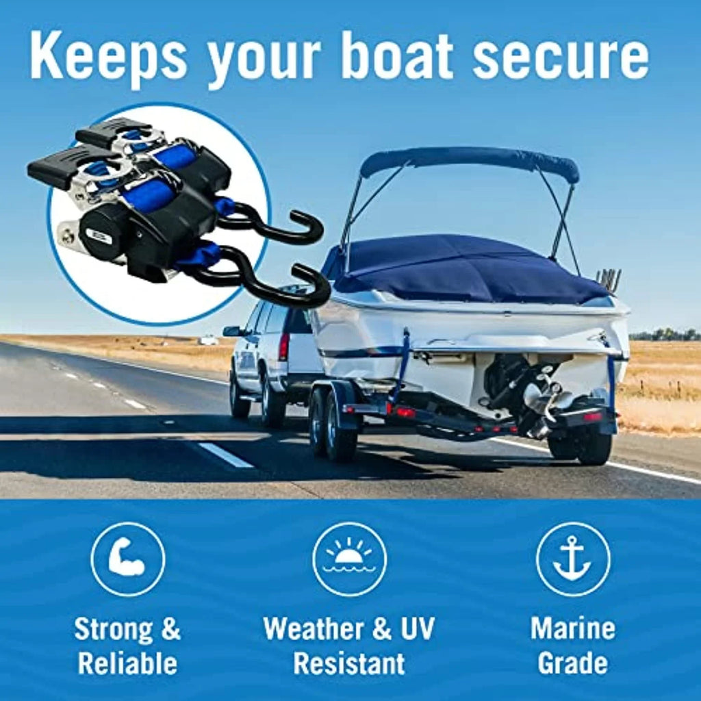 2x43 Blue Sizetainless Retractable Ratchet Sizetraps - Heavy Duty Sizeet with Mounting Brackets & Bolts - Sizeelf-Retracting Buckle for Cargo