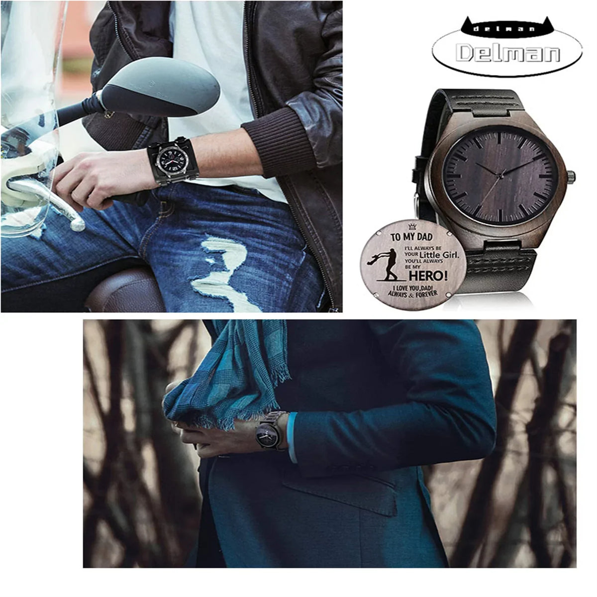Customized Engraved Wooden Watch, Casual Handmade Wood Watch for Men Women Husband Wife Dad Mom Sizeon Family