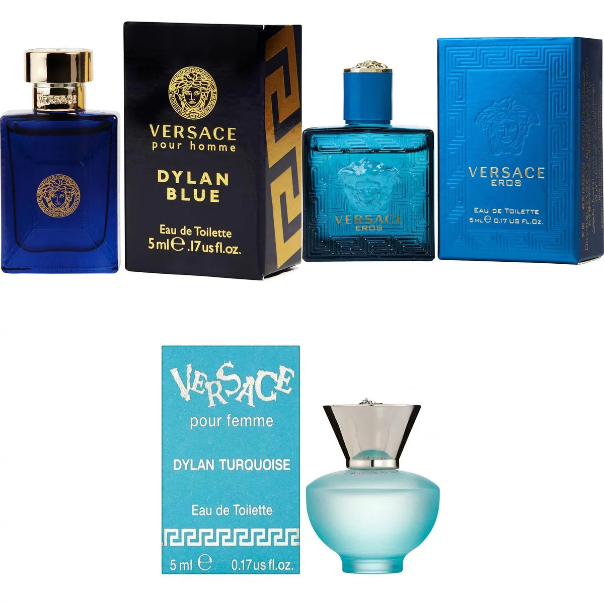 Versace Dylan Blue EDT, Eros Men EDT, Dylan Turquoise Femme  - 5ml 3PK Kit