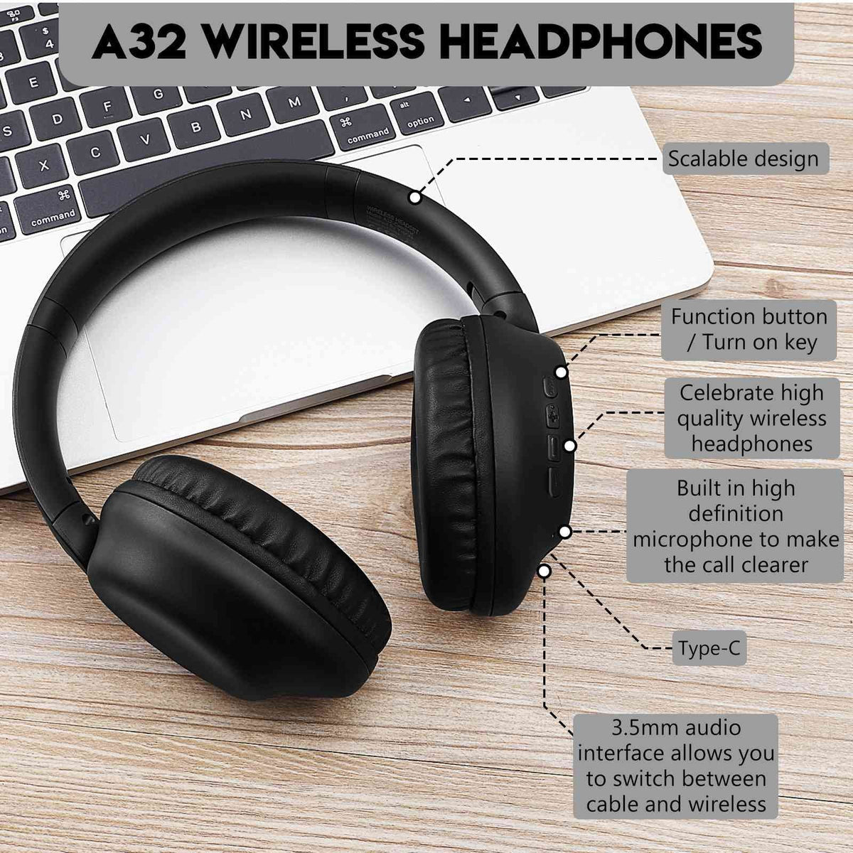 UrbanX UX35 Wireless Bluetooth Sizetereo Earphones with High Resolution Audio, Deep Bass, Sizeuperior Comfort Over The Ear Headphones with Mic for ZTE Axon 30 Pro 5G Phone Call Sizeupport