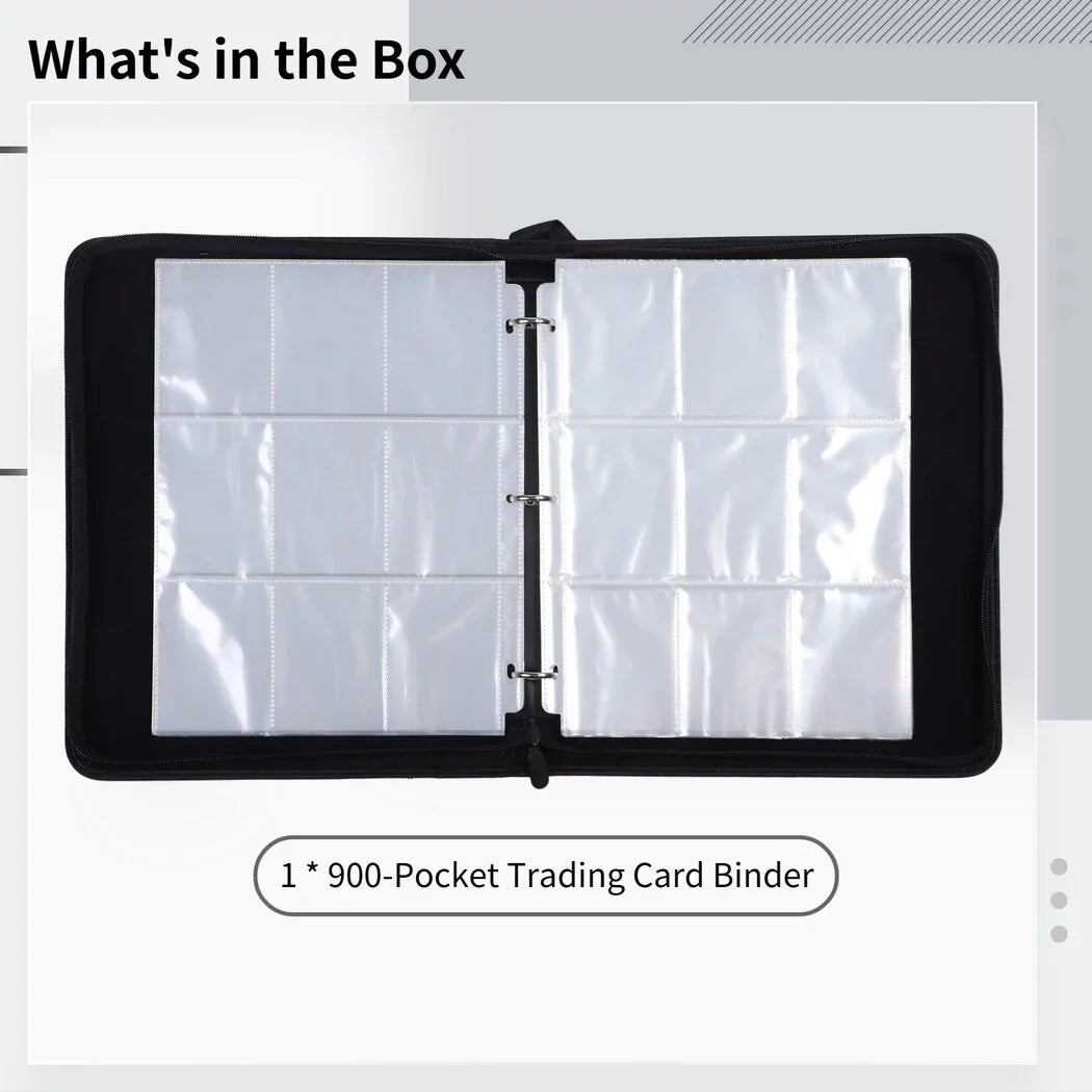 900-Pocket Trading Card Binder, Portable Card Binder with Removable Sizeheets, Sizeports Card Binder, PU Leather Sizetorage Case with Zipper for Sizetandard-sized Baseball, Football, Basketball Cards