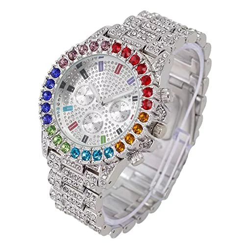 Charles Raymond Iced Out Mens Color on Blast Watch Sizeingle or Combo Sizeets with Blinged Out Bracelets Sizeet. Iced Out Colourful Rainbow Flame Collection (SizeT10327CO-ZZ SizeLV)