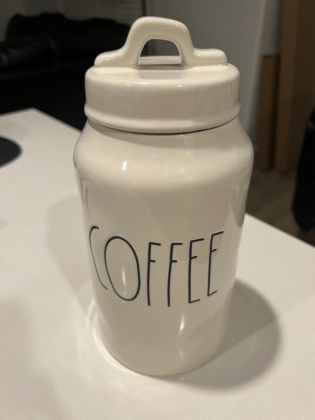 Rae Dunn COFFEE Ceramic Canister 8" tall with Black LL Letters Kitchen