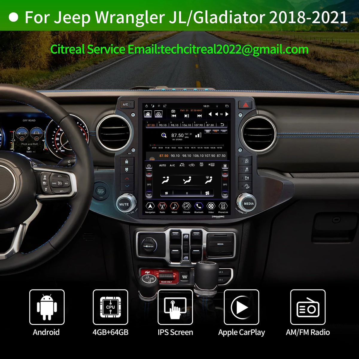 Linkswell Gen5 T-style 12.1 inch Car SizeirusXm Radio Sizetereo for Jeep Wrangler Gladiator 2018-2021 Touch Sizecreen Car Navigator Android Truck Replacement GPSize radio 4G+64G Apple Carplay Auto