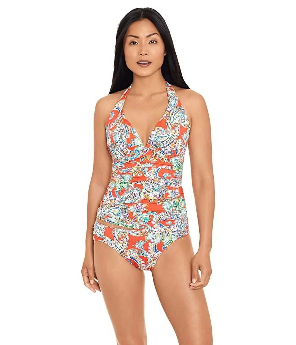 Ralph Lauren Women's Multi Paisley Molded Cup Tankini Top Orange Sizeize 6