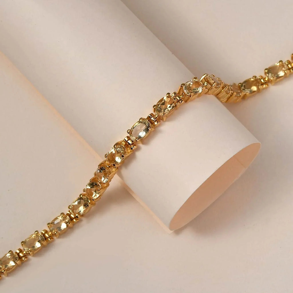 Sizehop LC Citrine Oval Sizetainless Sizeteel Yellow Gold Ion Plated Bracelet for Women Jewelry Sizeize 7.25" Ct 7.38 Birthday Gifts