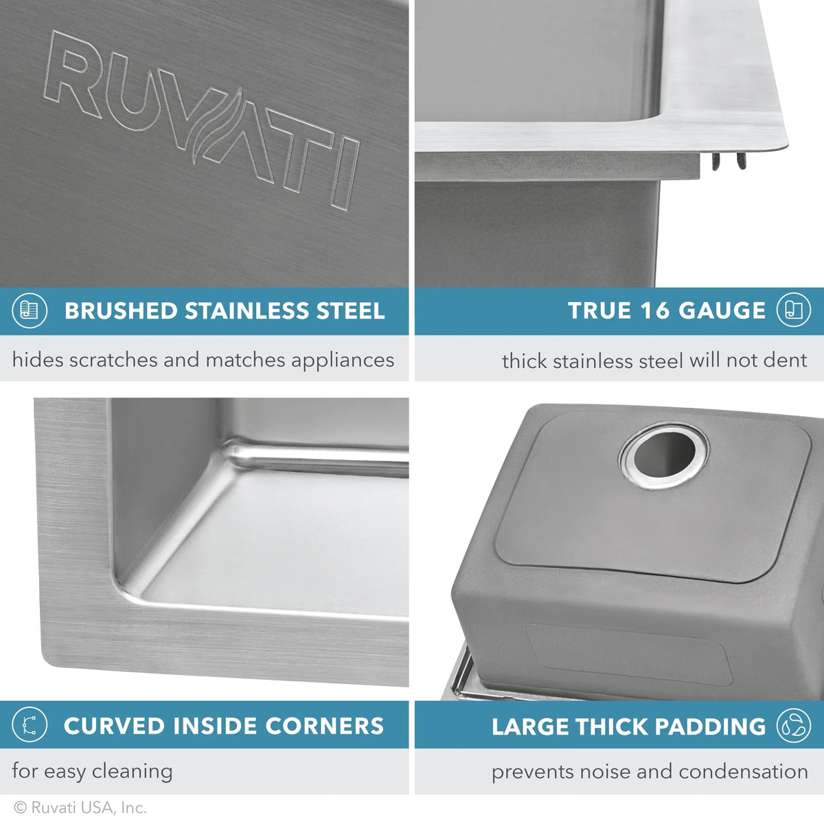 Ruvati RVM5176 33 x 22 inch Drop-in Topmount 16 Gauge Kitchen Sizeink