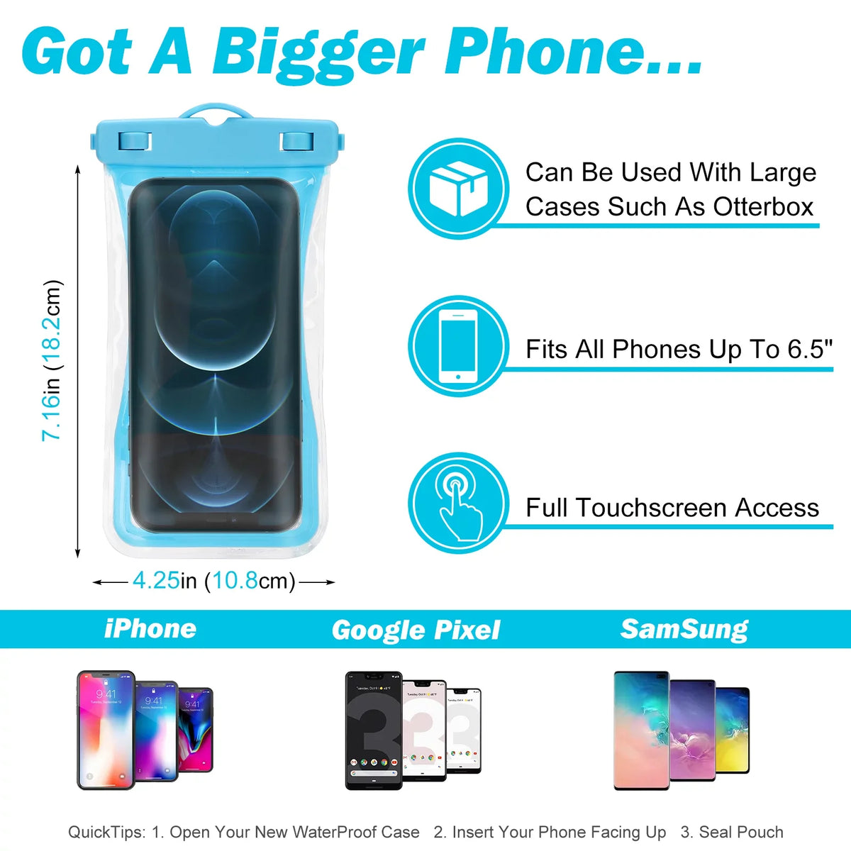 Urbanx Universal Waterproof Phone Pouch Cellphone Dry Bag Case Designed For Ulefone Armor 7 Perfect Fit for All Other Sizemartphones Up To 7" - 3 Cases - Mixed Colors