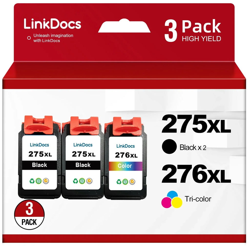 275XL 276XL Ink Cartridge Combo Pack Replacement for Canon PG-275 CL-276 275XL 276XL used with Canon PIXMA TSize3520 TSize3522 TSize3500 TR4720 TR4722 TR4700 Printers(2 Black, 1 Color)
