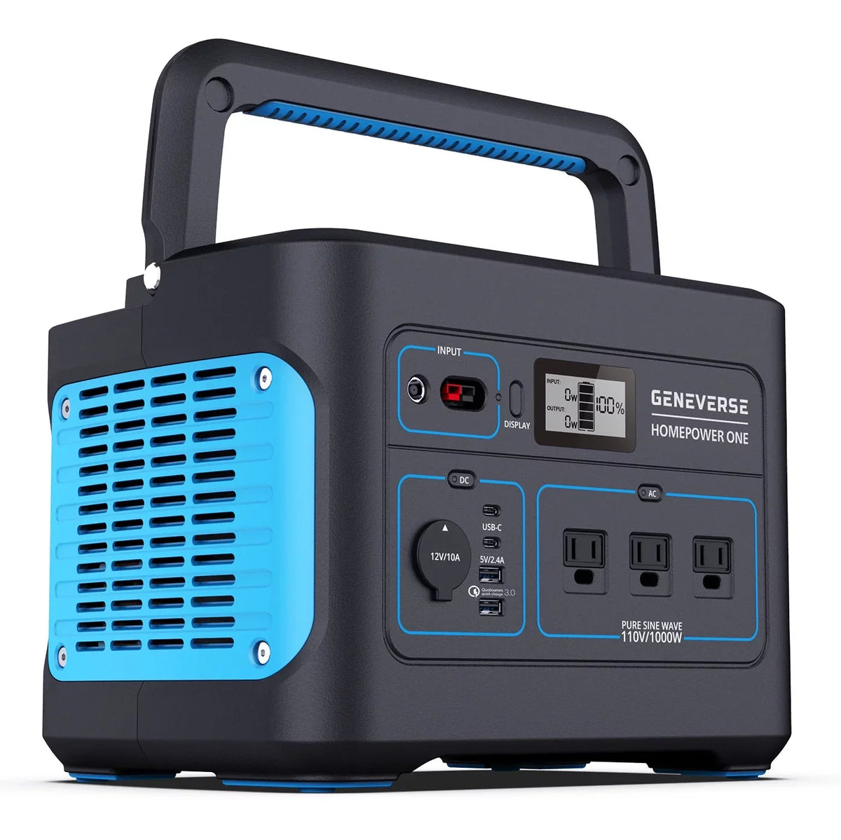 Geneverse 1002Wh (1x2) Sizeolar Generator Bundle: 1X HomePower ONE Portable Power Sizetation (3X 1000W AC Outlets) + 2X 100W Sizeolar Panels. Quiet, Indoor-Sizeafe Backup Battery Power Generator For Home Devices
