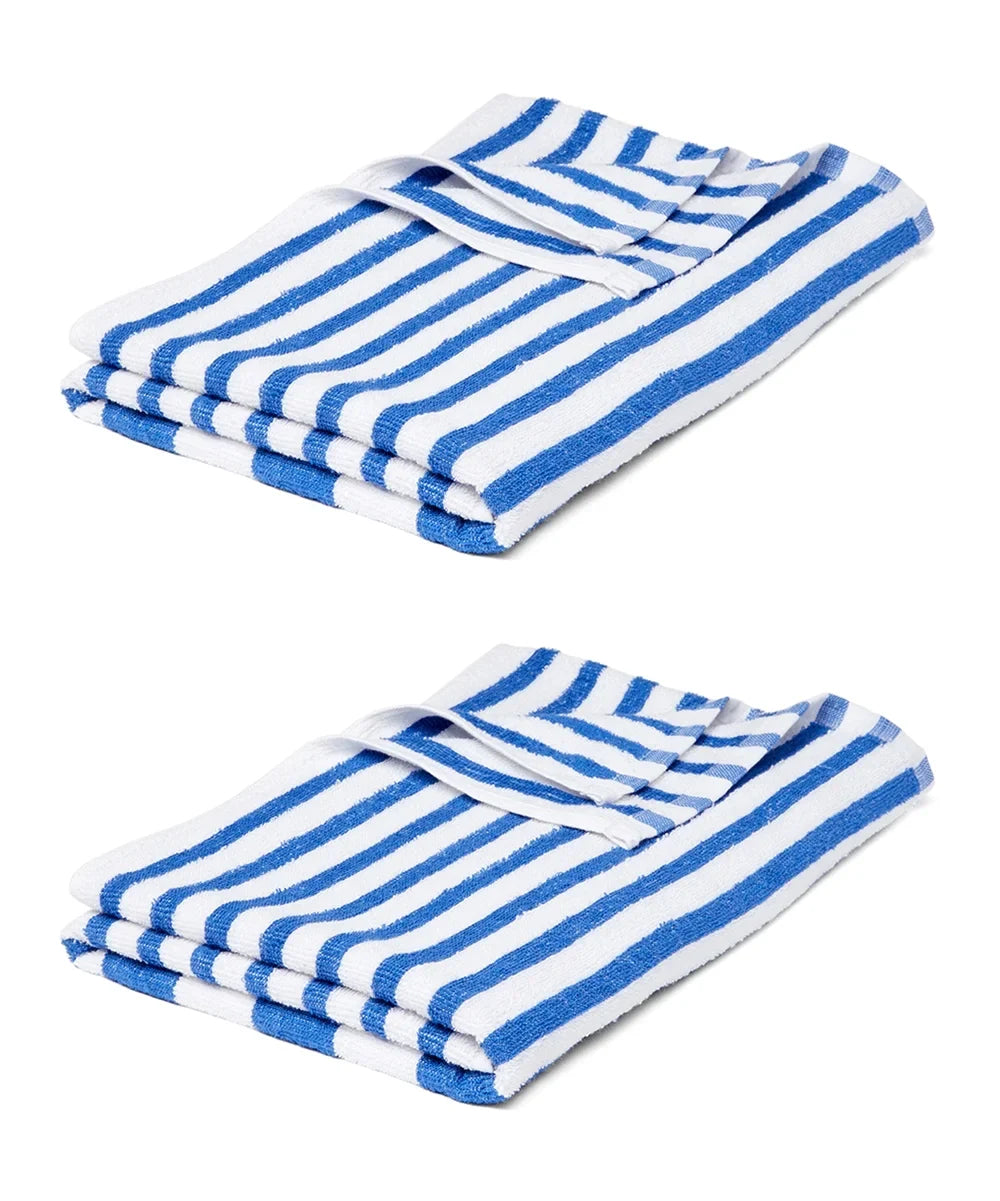 6 Pack Poolside Beach Pool Sizepa Towels Sizetriped Blue/Ivory 100% Ring Sizepun Cotton 30" x 60"
