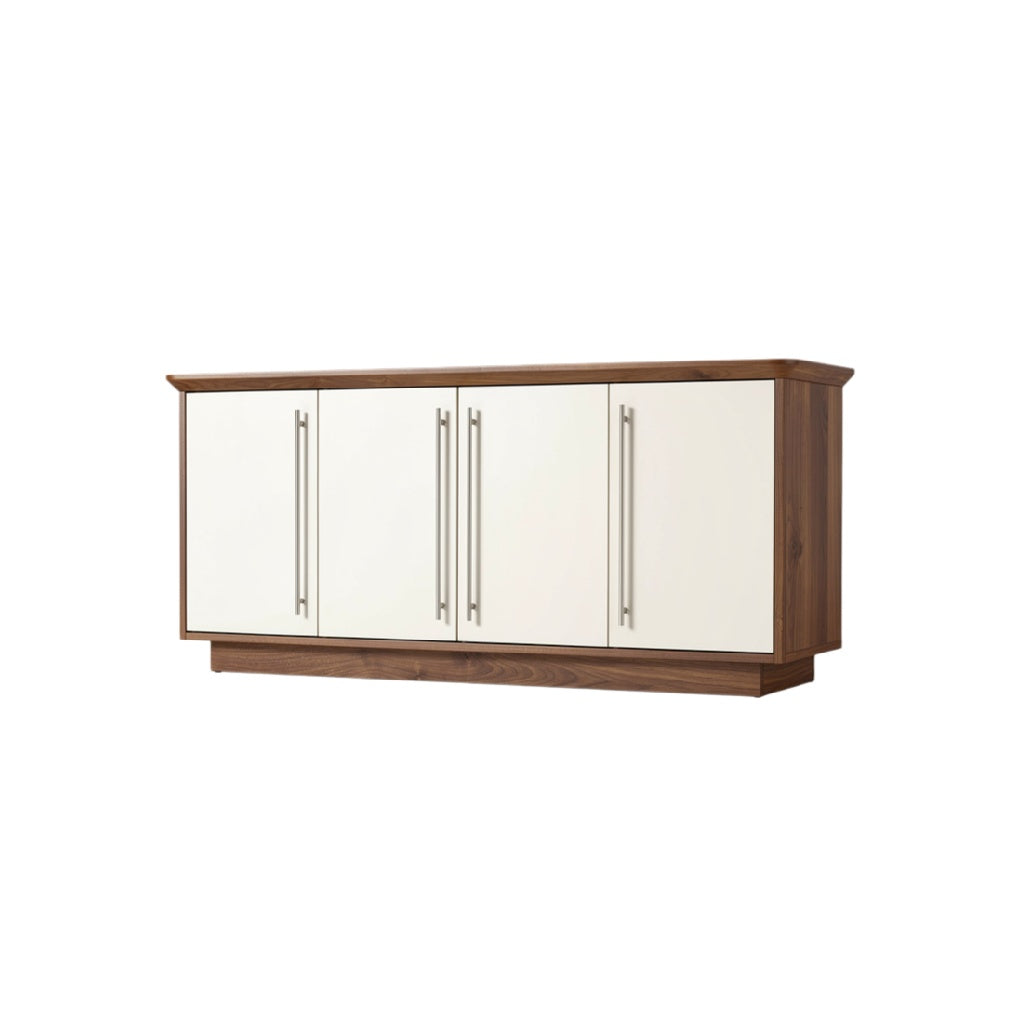 Modern Wooden Cabinet with white Panels and Sleek Metal Handles