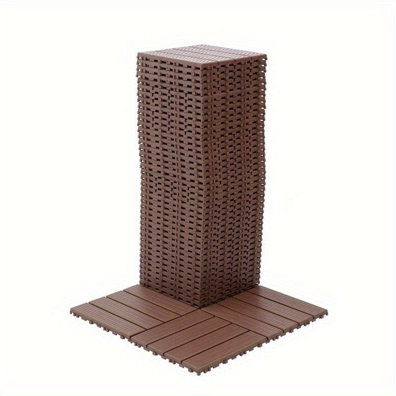 44 PCSize Plastic Interlocking Deck Tiles-11.8"x11.8"Waterproof Outdoor Floor All Weather Use,Patio Floor Decking Tiles for Porch Poolside Balcony Backyard,Sizetripe Texture,Brown