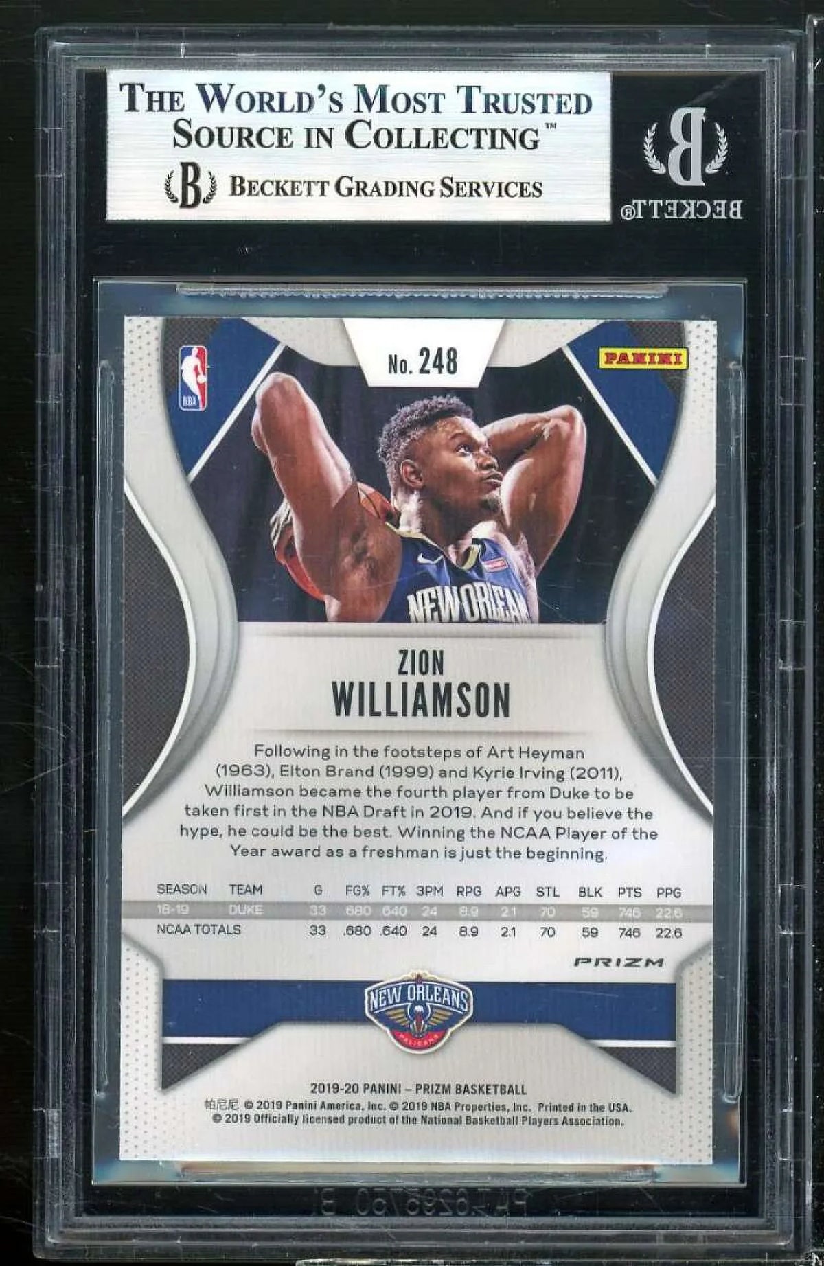 Zion Williamson Rookie Card 2019-20 Panini Prizm Prizms Red Ice #248 BGSize 9