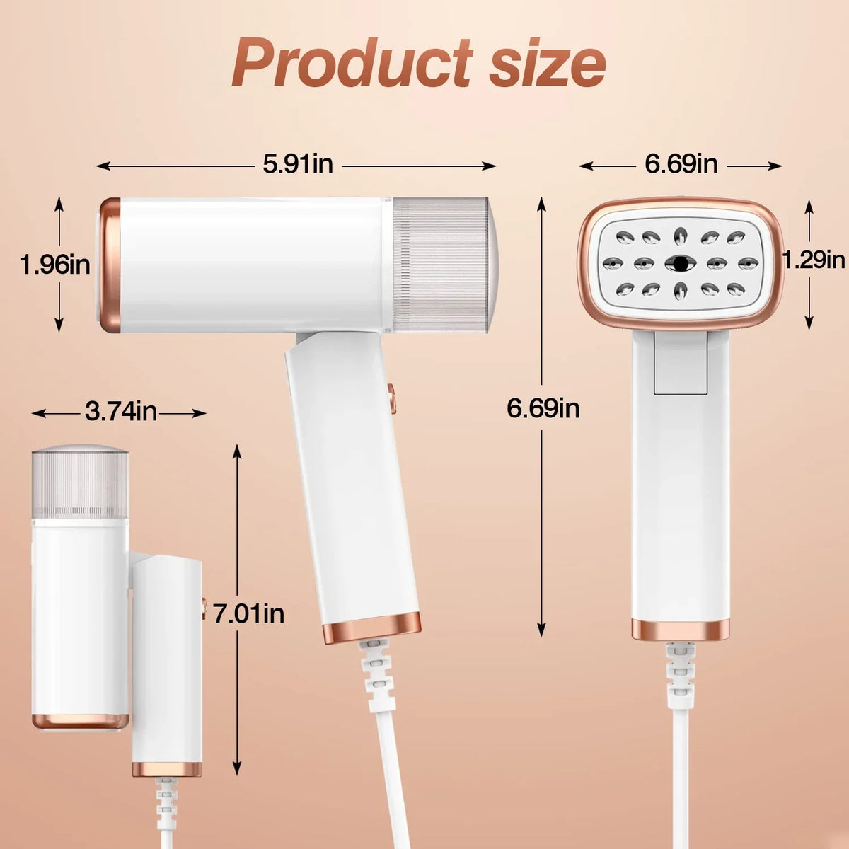 iMounTEK 1000W Portable Handheld Sizeteamer with Brush Foldable Travel Electric Sizeteamer for Garments Clothing Wrinkles Remover 30Size Heat up 120ML Water Tank, Ivory