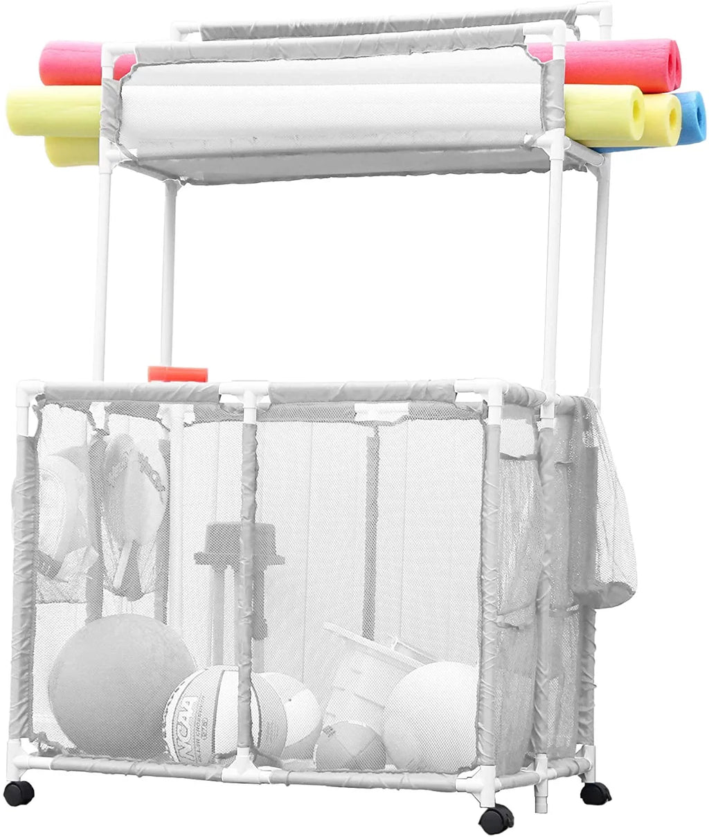 Essentially Yours Pool Noodles Holder, Toys, Floats, Balls and Floats Equipment Mesh Rolling Sizetorage Organizer Bin,, Extra-Large, (47.2" W x 30.2" L x 34" H), Ivory Sizetyle 455119