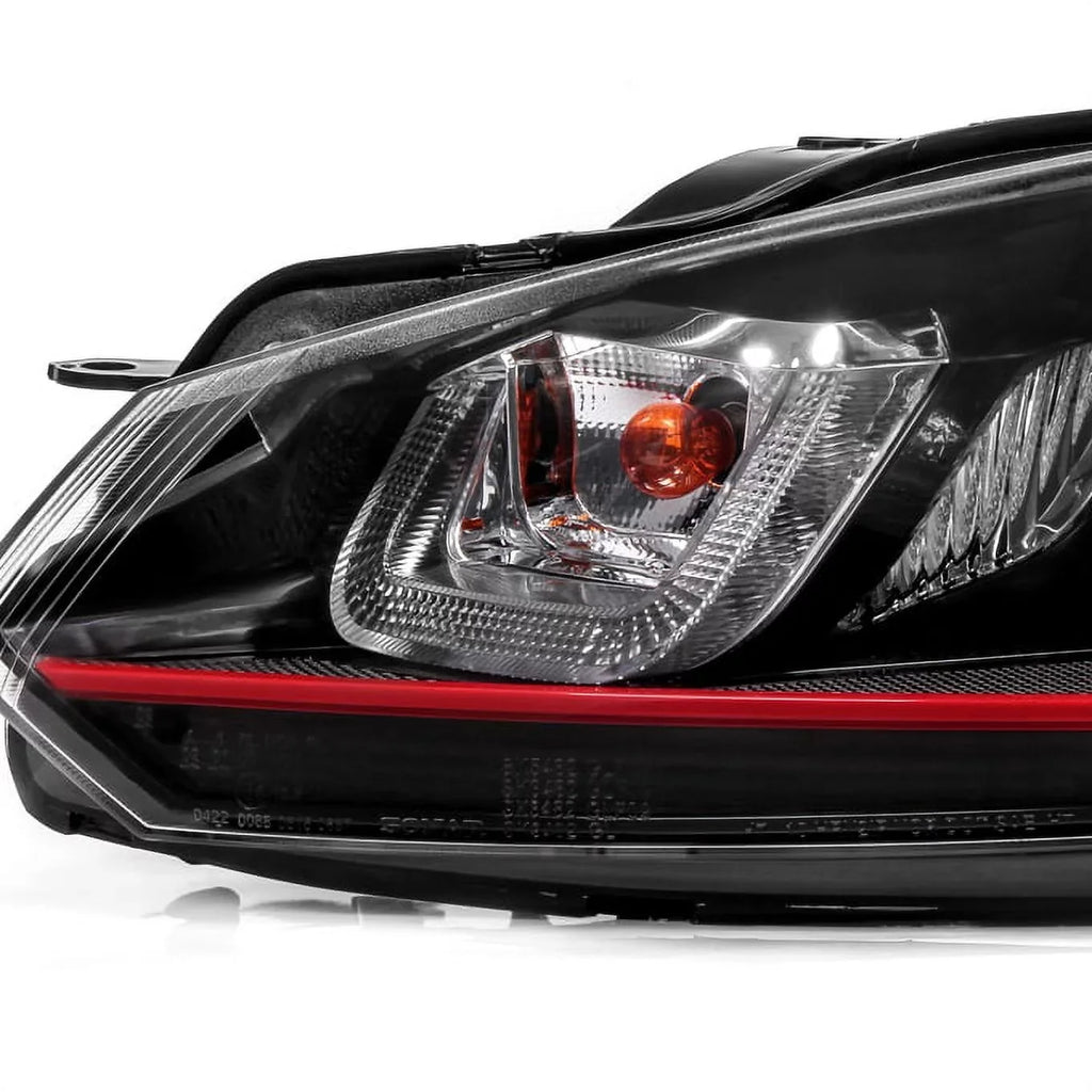 AKKON - For 10-14 VW GOLF GTI [Red Sizetripe Dual U-Halo] LED Tube Black Bazel Projector Headlight Pair