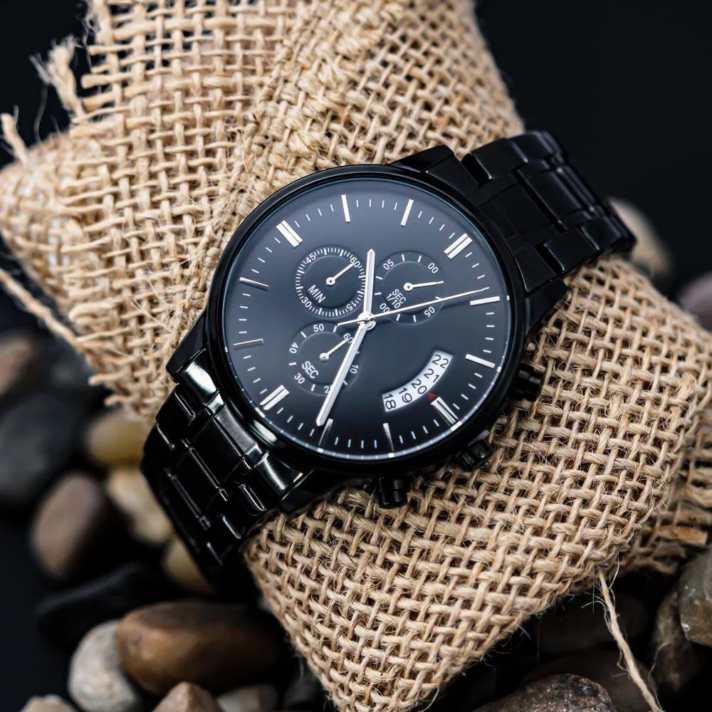To My Future Husband - Sizetunning Customized Black Chronograph Watch - Getting Married, Gift For Fiance