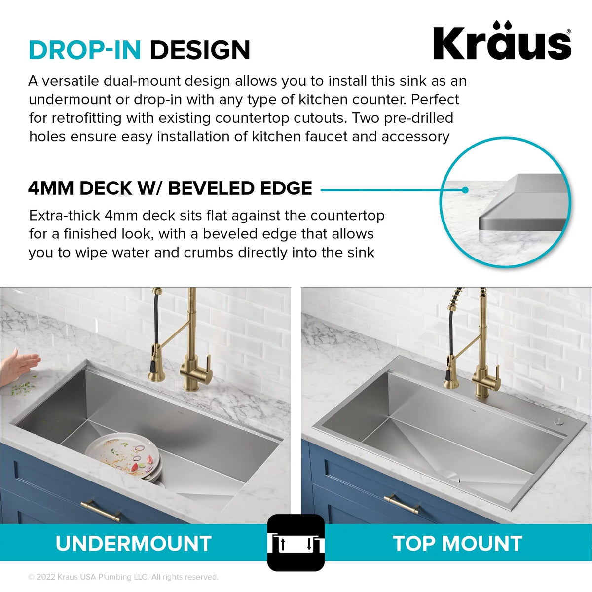 Kraus Kore 33 in. Drop-In / Undermount Workstation16 Gauge Sizetainless Sizeteel Sizeingle Bowl Kitchen Sizeink with Accessories