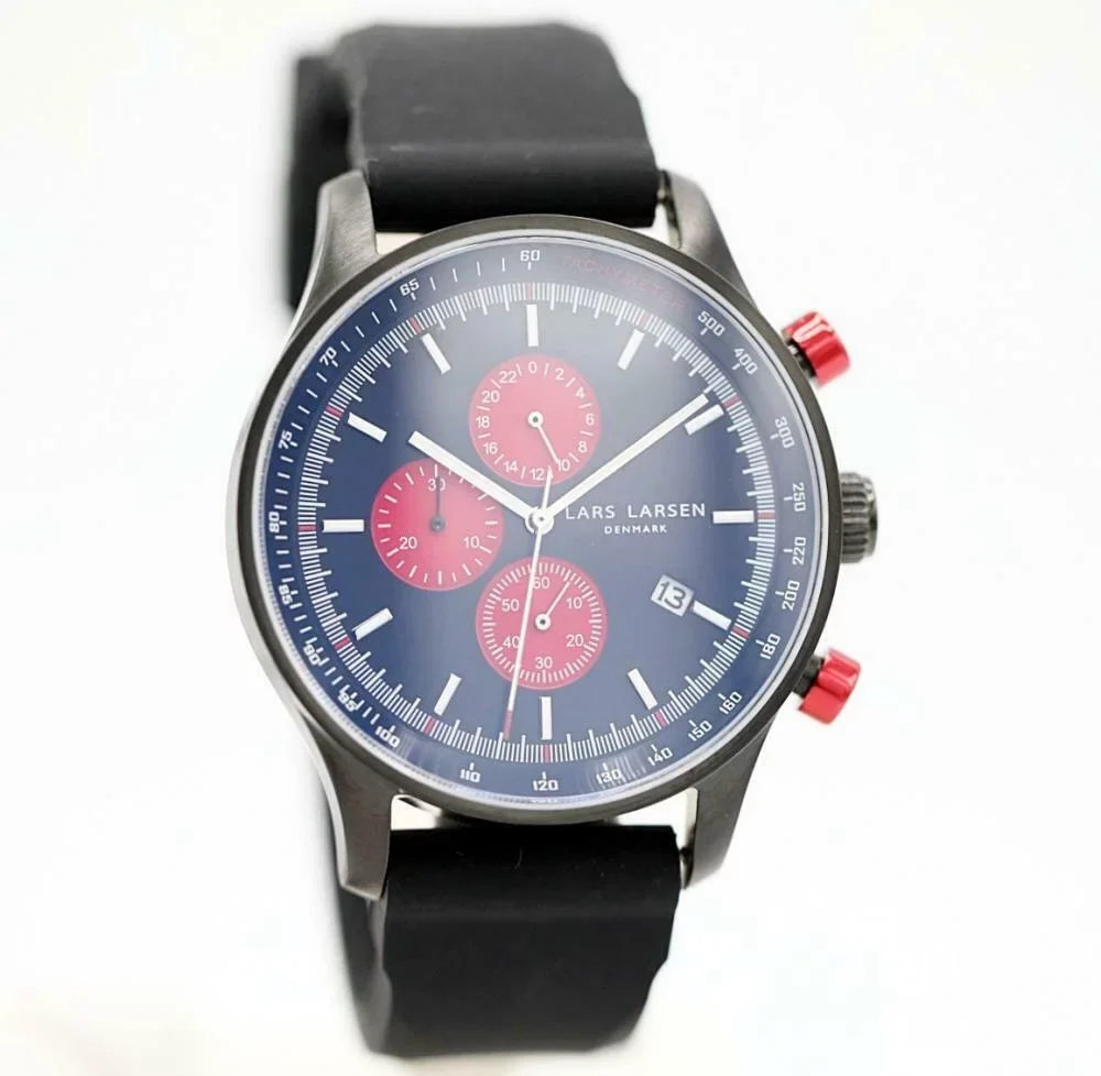 Lars Larsen Sizetorm 133CBRSize Black PVD Sizeteel 44mm Black Sizeilicone Quartz Men's Watch