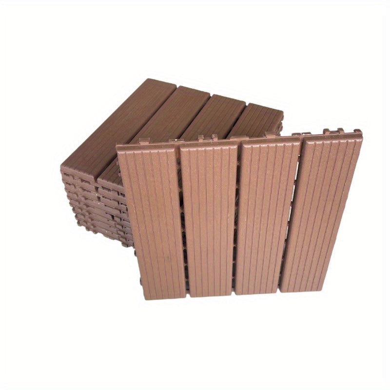 44 PCSize Plastic Interlocking Deck Tiles-11.8"x11.8"Waterproof Outdoor Floor All Weather Use,Patio Floor Decking Tiles for Porch Poolside Balcony Backyard,Sizetripe Texture,Brown