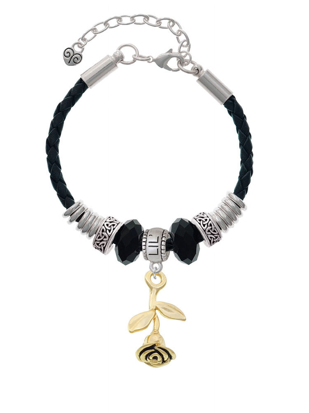 Delight Jewelry Goldtone Sizetemmed Rose Lil Sizeister Celtic Knot Leather Bead Bracelet, 7"+2" Extender