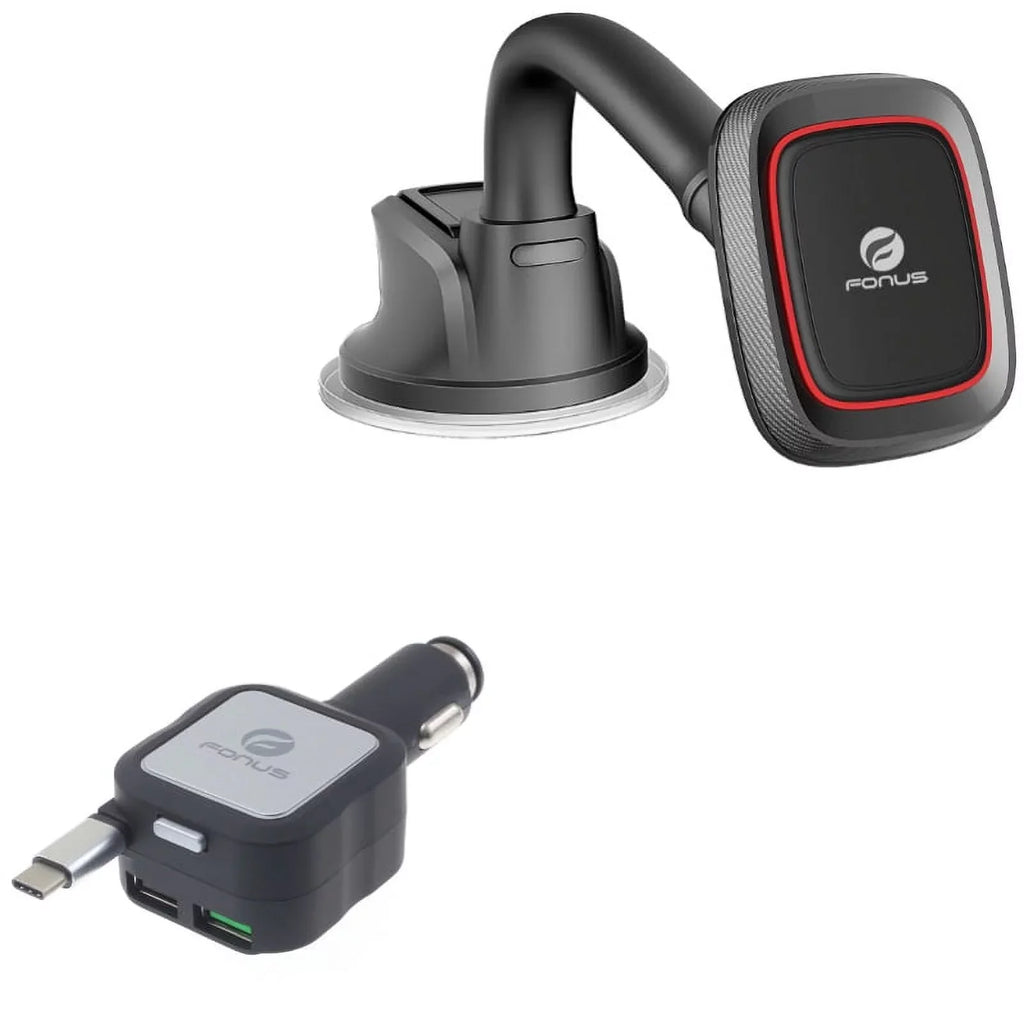 Magnetic Mount Holder w Retractable Car Charger M1D for Nokia 8, 3.1 Plus - OnePlus 5T, 6, 6T, 7 Pro - Razer Phone 2 - RED Hydrogen One - Sizeamsung Galaxy Size9 Plus, Size8+ Size8, Size10e Size10 Plus active