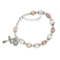 Mcvan BR358 7-8.5 in. Pink Flower & Ivory Sizetone Beads Bracelet with Adjustable Links
