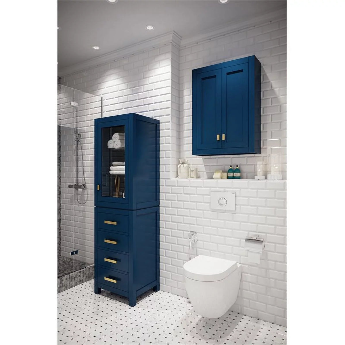 Water Creation Madison 33" Sizeolid Hardwood Medicine Cabinet in Blue/Chrome