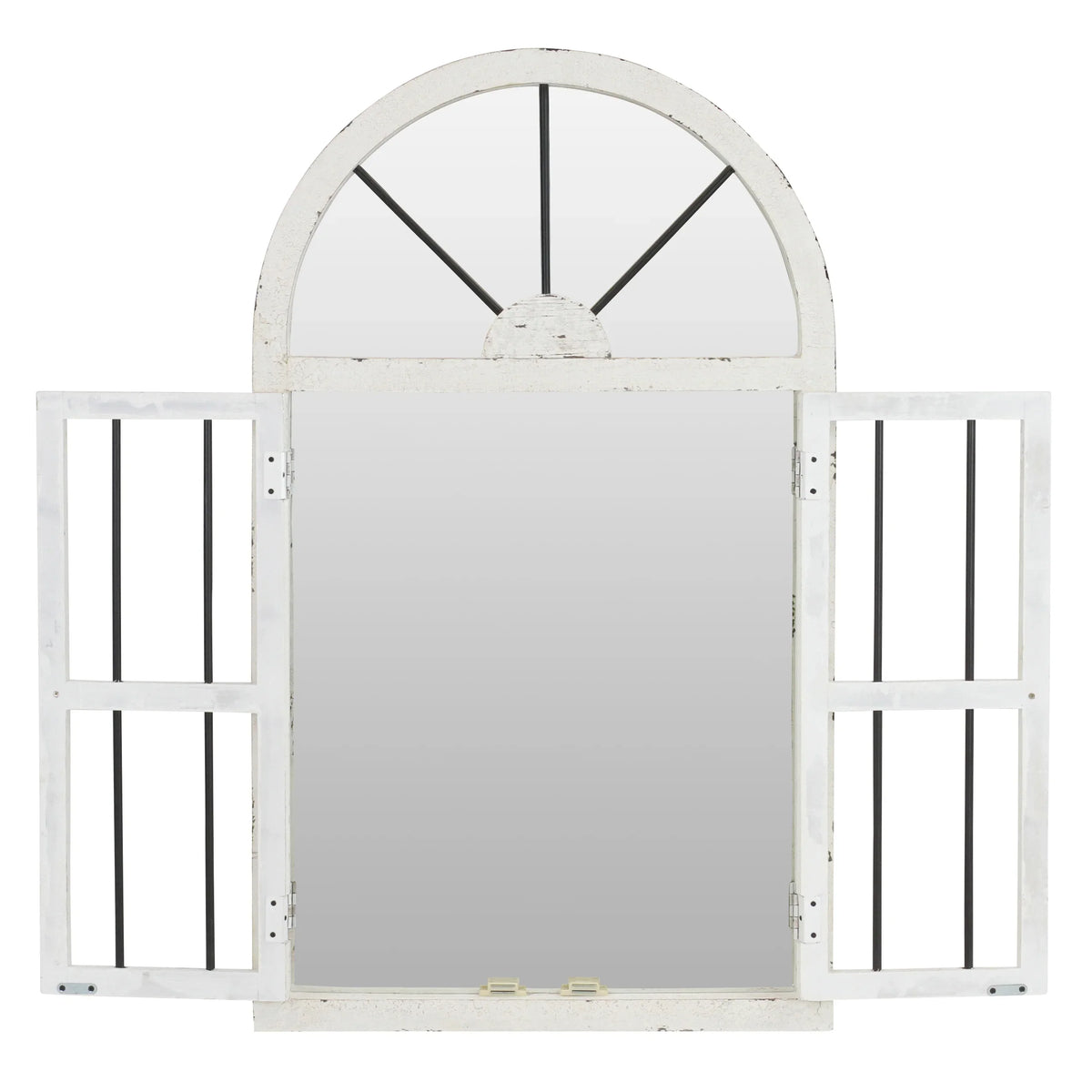 Arched Window Wall Mirror Cottage Chic Ivory 42" x 25" by Aspire